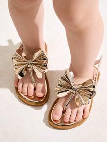 Cozy Pixies Một đôi dép xỏ ngón nơ vàng thời trang và đa năng, kiểu dáng công chúa 3D, thích hợp cho bé gái và trẻ nhỏ, phù hợp cho mùa hè. - Vàng - Xem 2
