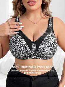 SHEIN 1 pieza Sujetador inalámbrico de talla grande con estampado de leopardo empalmado - Multicolor - Ver 6
