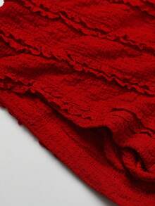 Lyxana Women's Solid Color Frill Trim Skinny Casual Shorts - Red - View 4
