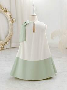 Glamorique Kids 女童春夏新款纯色缎面3D蝴蝶结设计派对连衣裙 - 綠色 - 查看 8