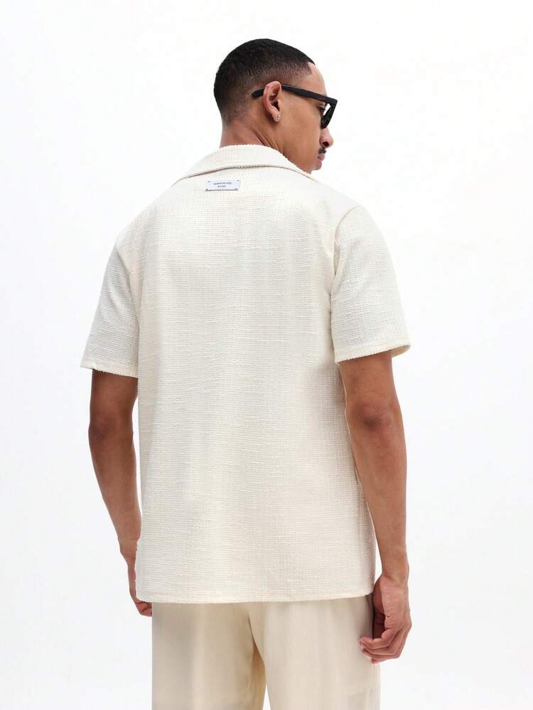 Textured Short Sleeve Button Down Shirt