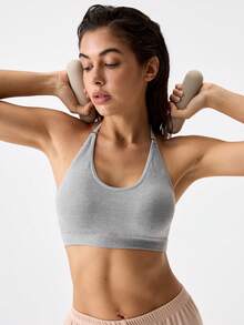 Loungeista 1 Stück Damen Racerback Sport-BH, bequeme Fitness Yoga Activewear für den Sommer - Grau - Übersicht 9