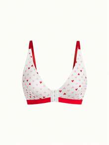 Women's White Heart Front Closure Comfortable Bra - White - View 1