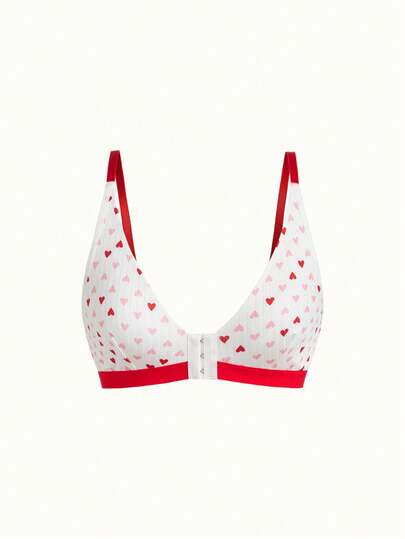 Women's White Heart Front Closure Comfortable Bra