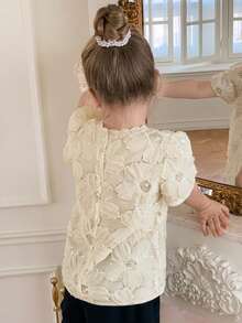 DAZY Girls (Small) Round Neck Short Sleeve Shirt - Apricot - View 4