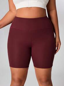 Rhythm Era 大码高腰瑜伽短裤，带口袋，提臀健身运动短裤（女款） - 酒紅色 - 查看 3