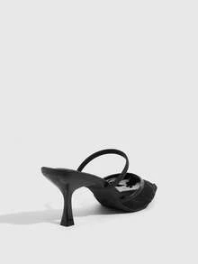 CUCCOO SZL 尖头透气网纱刺绣水钻镂空时尚性感气质百搭性感仙女宴会黑色高跟鞋 - 黑色 - 查看 3