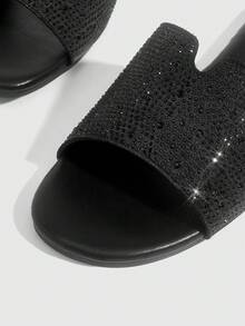 CUCCOO SZL 女士水钻装饰平底凉鞋，舒适露趾沙滩/休闲鞋 - 黑色 - 查看 5