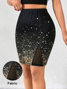 SHEIN Lady Women's Elastic Waist Mesh Rhinestone Embellished Casual Versatile Date Night Mini Skirt - Black - View 1