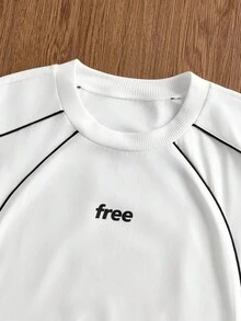 Manfinity Unisex Men's Casual Contrast Trim Letter Print Short Sleeve T-Shirt, Summer - White - View 4