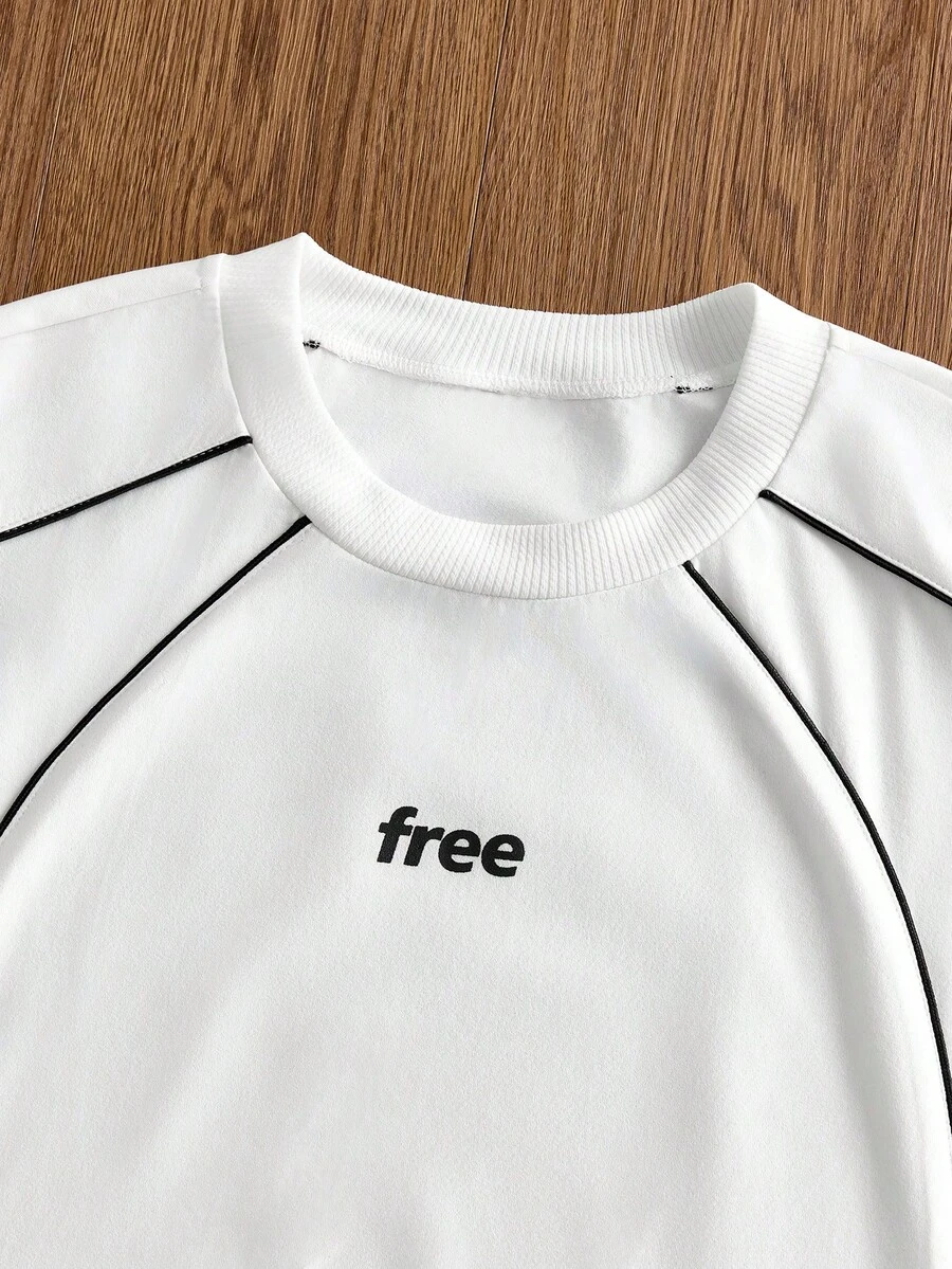 Manfinity Unisex Men's Casual Contrast Trim Letter Print Short Sleeve T-Shirt, Summer - White - View 1