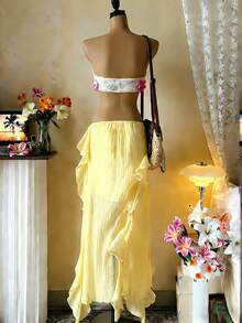 Bluhae Women's Ruched Lace Sexy Cropped Bandeau Top - White - View 2