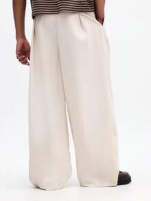 SUMWON Men's Cream Wide Leg Flowy Casual Pants With Relaxed Loose Fit And Full Length Comfort Style For Summer Spring - Apricot - View 2