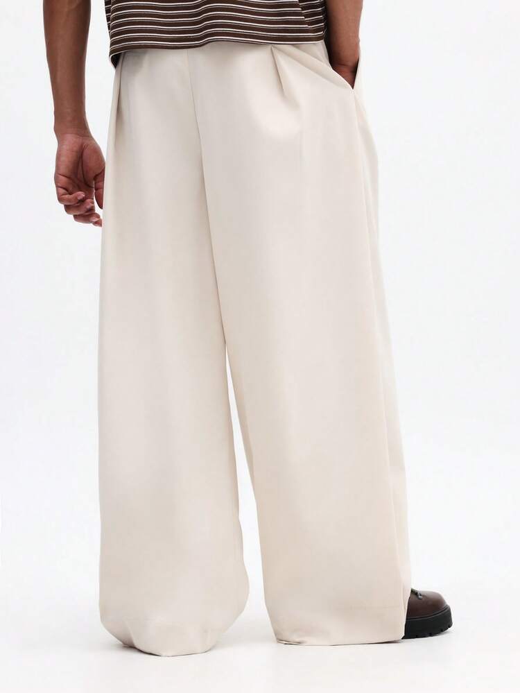 Men's Cream Wide Leg Flowy Casual Pants With Relaxed Loose Fit And Full Length Comfort Style For Summer Spring