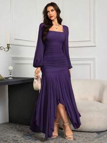 Modelyn Women's Elegant Solid Color Maxi Mermaid Dress For Party - Purple - View 6