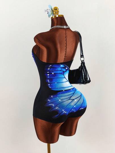 Amplova 2026 New Strapless Y2K Butterfly Print Women's Jumpsuit