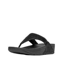 Fitflop Lul Crinkled-Shimmer Toe-Post Women's Sandals Metallic Black EC5 - Black - View 4