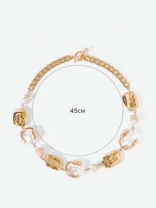 Opalesca 1pc Elegant & Versatile Natural Mother Of Pearl & Baroque Pearl Necklace, Fashion European & American Style - Multicolor - View 6