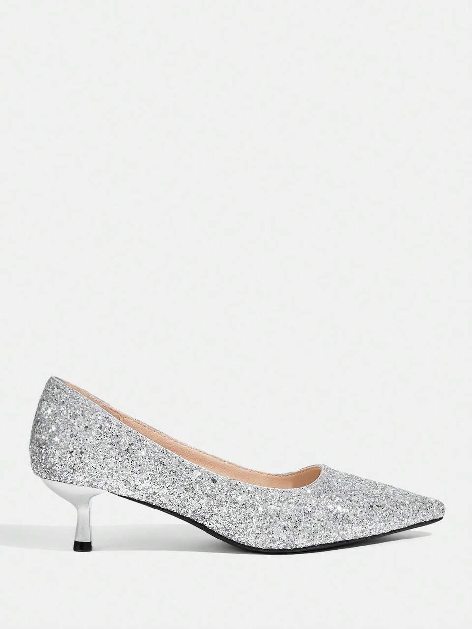 CUCCOO TILAWA Women's Silver Sequin Pointed Toe Elegant Cat Eye Stiletto High Heel Pumps