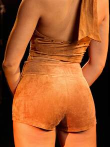 Hauture Festival Western Boho Suede Studded Hot Shorts With Belt - Coffee Brown - View 6