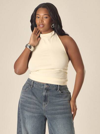 MUSERA Top à encolure haute et dos nu grande taille, mignon et douillet, style cottage printemps et rosée