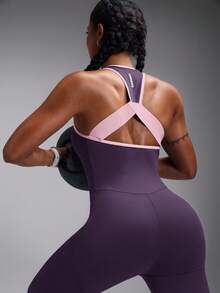 Powerista Bộ đồ liền thân hở lưng màu tương phản dành cho nữ, trang phục thể thao và tập thể dục thường ngày - Bold Plum - Xem 6