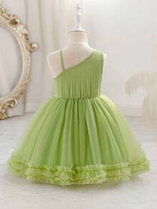Glamorique Kids Young Girl Spring/Summer New Wave Splice Mesh Waist Belt Bow Design Elegant Party Off-Shoulder Dress Cocktail Dress For Kids Green Party Dress One Shoulder Dress Kids Party Dresses For Girls Girls Ruffle Dress Girls Party Dress Green Tutu Dress Birthday Dresses For Girls Toddler Girl Dress Kids Formal Dress Ball Gown For Kids Green Dress For Girls Toddler Formal Dress Girl Party Dress Girls Dress - Green - View 2