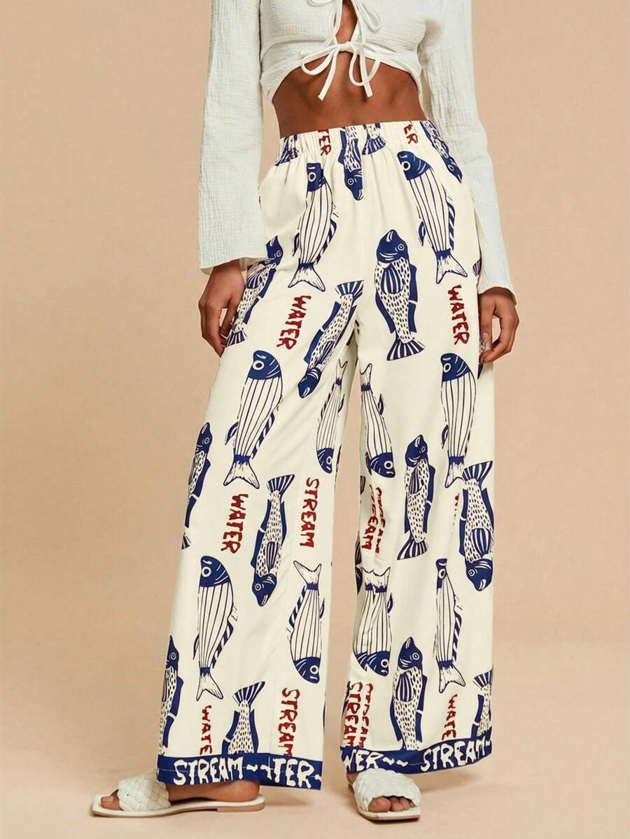 Travachic Vacation Woven Loose Wide-Leg Women Pants - Blue - View 1