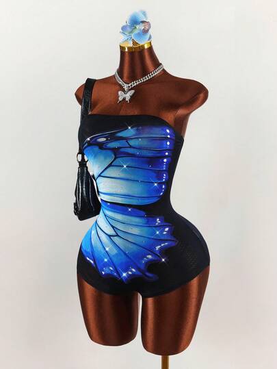 Amplova 2026 New Strapless Y2K Butterfly Print Women's Jumpsuit