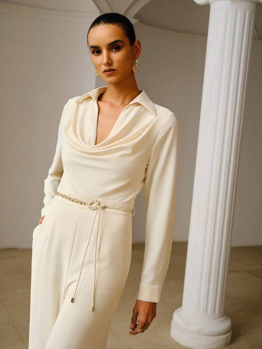 ZEYLAH Collared Bodycon Long Jumpsuit, Spring/Summer - Apricot - View 1