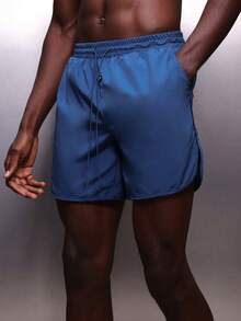 PLAYBOY X SUMWON 男士蓝色抽绳腰泳裤 夏季沙滩泳池游泳短裤 休闲泳装 - 藍色 - 查看 5