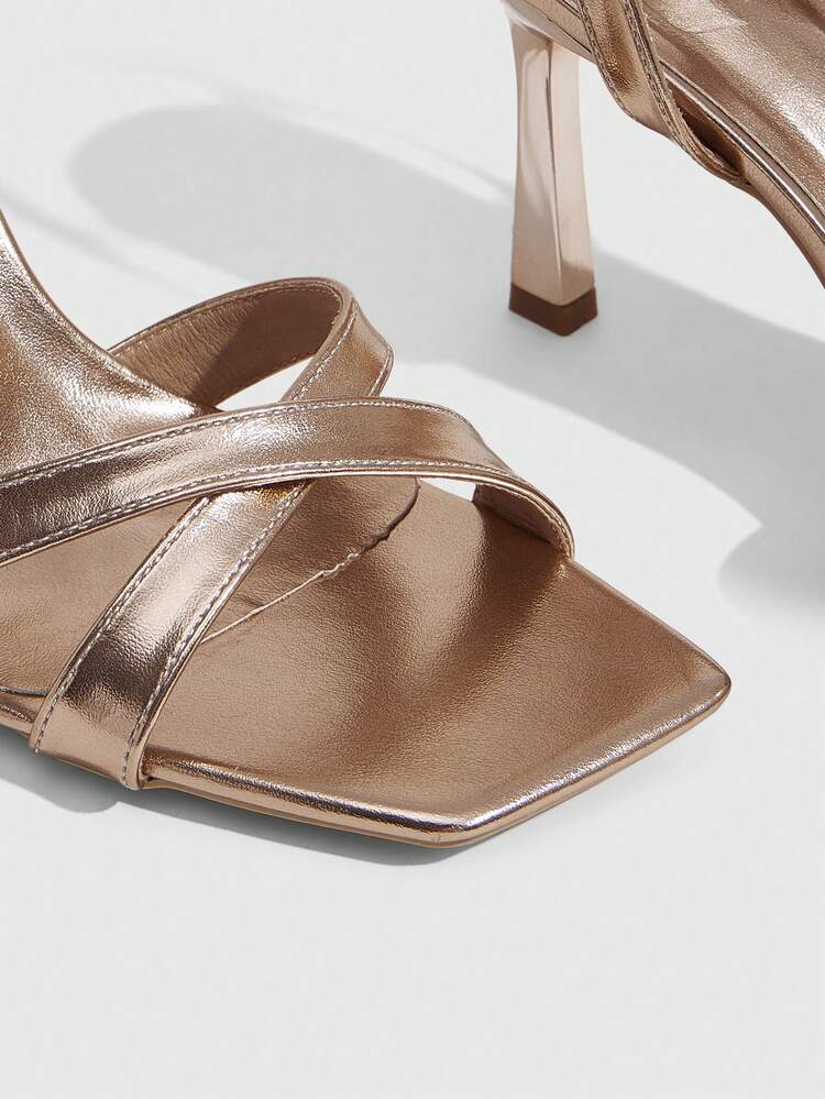 CUCCOO SZL Women Shoes Spring And Summer New Champagne Cross Strap Ankle Strap Women's High Heel Sandals Fashion Comfortable Versatile Sexy Party Banquet Women's Sandals Women's Shoes