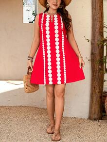 Breezaya Vestido casual de vacaciones sin mangas con estampado de lunares para tallas grandes - Rojo y blanco - Ver 5