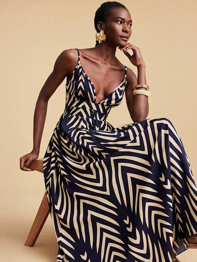 Travachic Vestido casual de tirantes finos con estampado todo sobre para vacaciones de mujer