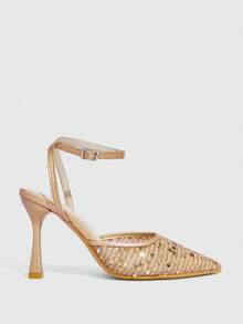 CUCCOO SZL Women's Sequin Mesh Closed Toe High Heel Sandals, Fashionable Casual Wear For Work, Summer/Autumn Spring Shoes - Rose Gold - View 3