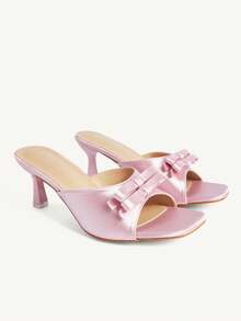 CUCCOO CHICEST Pink Satin Bow High Heel Square Toe Thin Heel Outer Wear Elegant Banquet Sandals Wedding Shoes Spring Shoes Bride Shoes - Pink - View 4