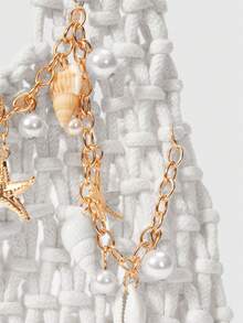 ROMWE Fairycore 1个白色海洋编织沙滩包，度假风，女士DIY配饰，包含1个包和1套配饰，适合春夏穿着，适合海滩、度假、假日、夏季、海边、沙滩派对（配饰需要自行组装） - 多色B - 查看 4