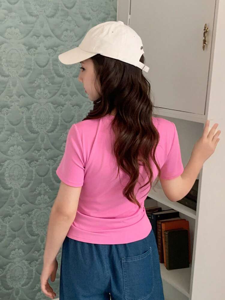 Girls Knit Short Sleeve T-Shirt, Fall Clothes