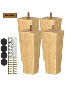 Bộ 4 chân bàn ghế hình nón kèm phụ kiện, chân gỗ nguyên khối cho ghế sofa, tủ quần áo, giường - Chân thay thế bằng gỗ đa năng với tấm gắn kim loại và ốc vít. - Màu be - Xem 13
