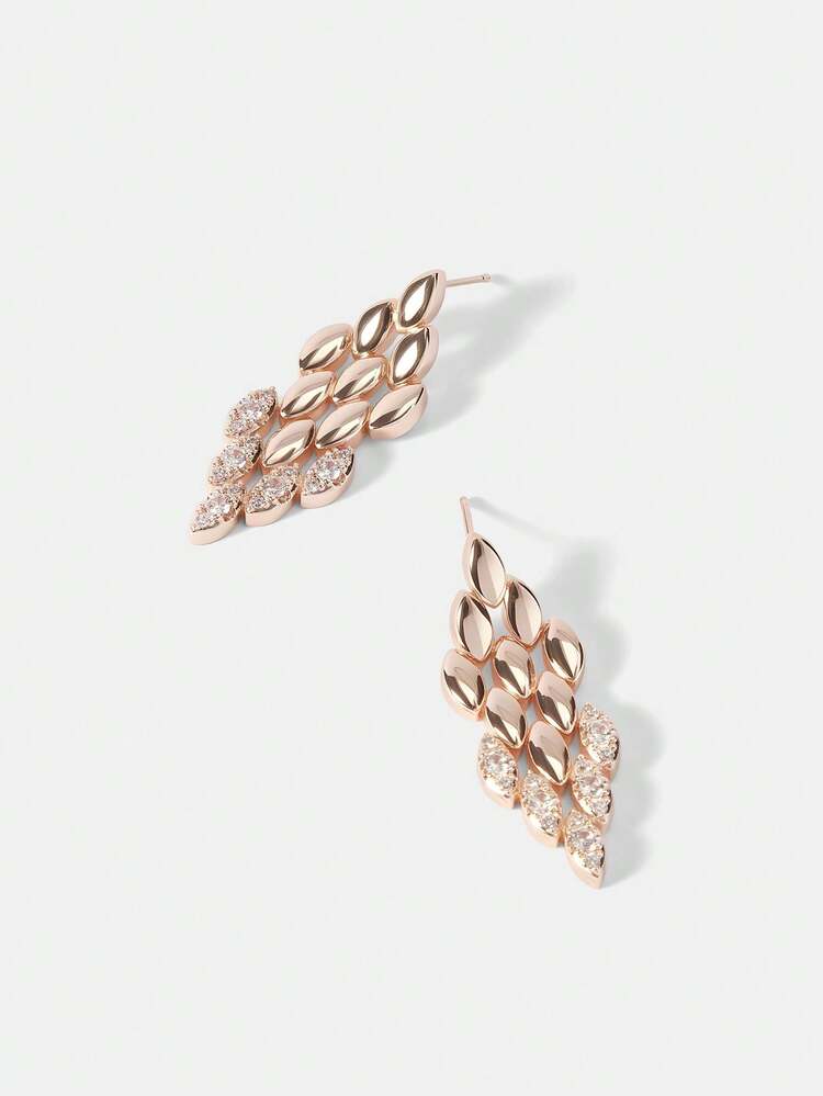 PRE ROSE GOLD GOLD GOLD PLATED STYLISH SIMPLE ATMOSPHERIC ZIRCONIUM EARRINGS