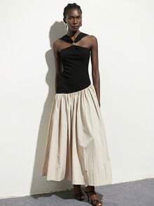 Aveloria Modichic 不对称拼接金属扣褶裥无肩带无袖连衣裙，收腰设计，简约优雅，适合派对等场合，百搭连衣裙 - 彩色 - 查看 3