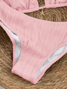 Swim Vcay 2026 Spring/Summer Women's Spaghetti Strap Halter Neck Black Base White Polka Dot Random Print Sweet Cute Side High Cut Bikini Swimwear 2-Piece Set Vacation Bikini Set Pink Bikini Set High Leg Bikini Set Modest Bikini Set Bikini Set - Pink - View 5