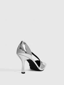 CUCCOO SZL Women's Silver Pointed Toe Hollow Out Stiletto Heel Slip-On Pumps - Silver - View 3