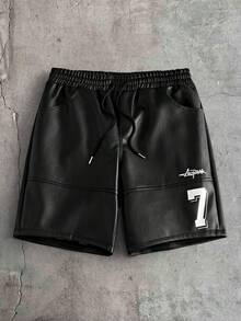 AXEPEAK Men's Casual Numeric Print Drawstring Waist Shorts, Summer - Black - View 1