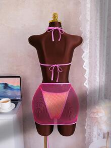 Swim SXY 新款撞色网纱三件套：可调节腰围网纱三角比基尼泳裤，网纱抽绳百褶裙，休闲沙滩度假泳装 - 彩色 - 查看 6