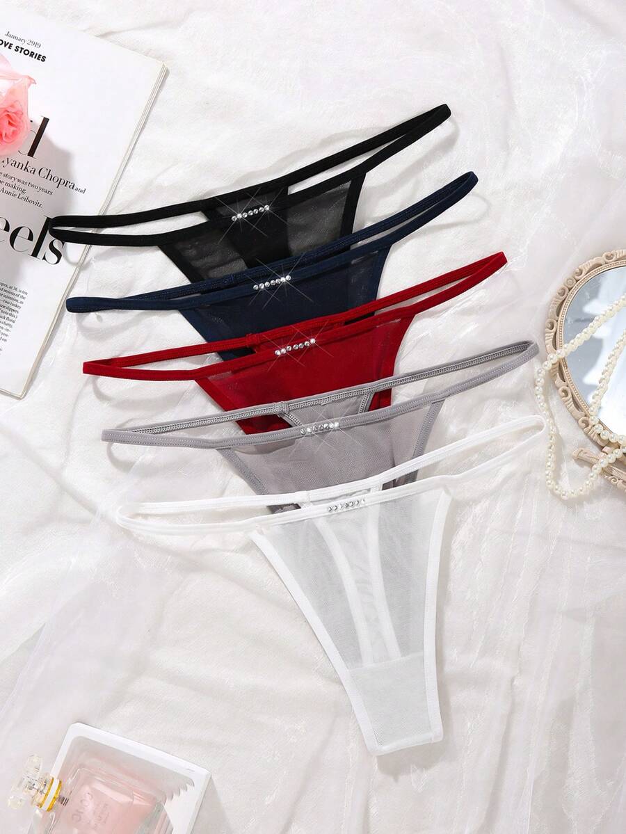 Bộ 5 chiếc quần lót dây thong thoải mái với lưới thoáng khí. - Nhiều màu - Xem 1