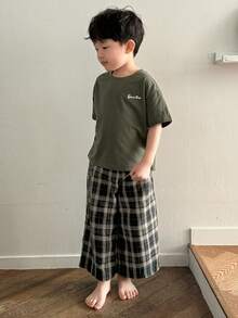 Dazy Kids 年轻男孩字母印花短袖 T 恤和格子裤睡衣套装 - 綠色 - 查看 6