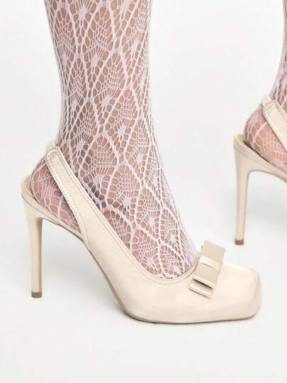 SheIn MOD Bow Ballet High Heels, Silk Satin Material, Butterfly Decoration, Elegant And Generous