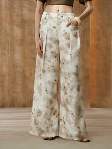 Arave 女士梭织斜纹扎染数码印花面料常规腰部真口袋直筒裤 - 0.霧綠 - 查看 6