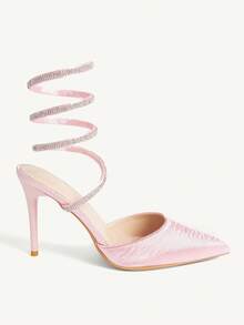 CUCCOO HITCHD Sexy Rhinestone Winding With Pink High Heels, Women's New Stiletto Pointed Banquet Party Dress Shoes - Pink - View 8